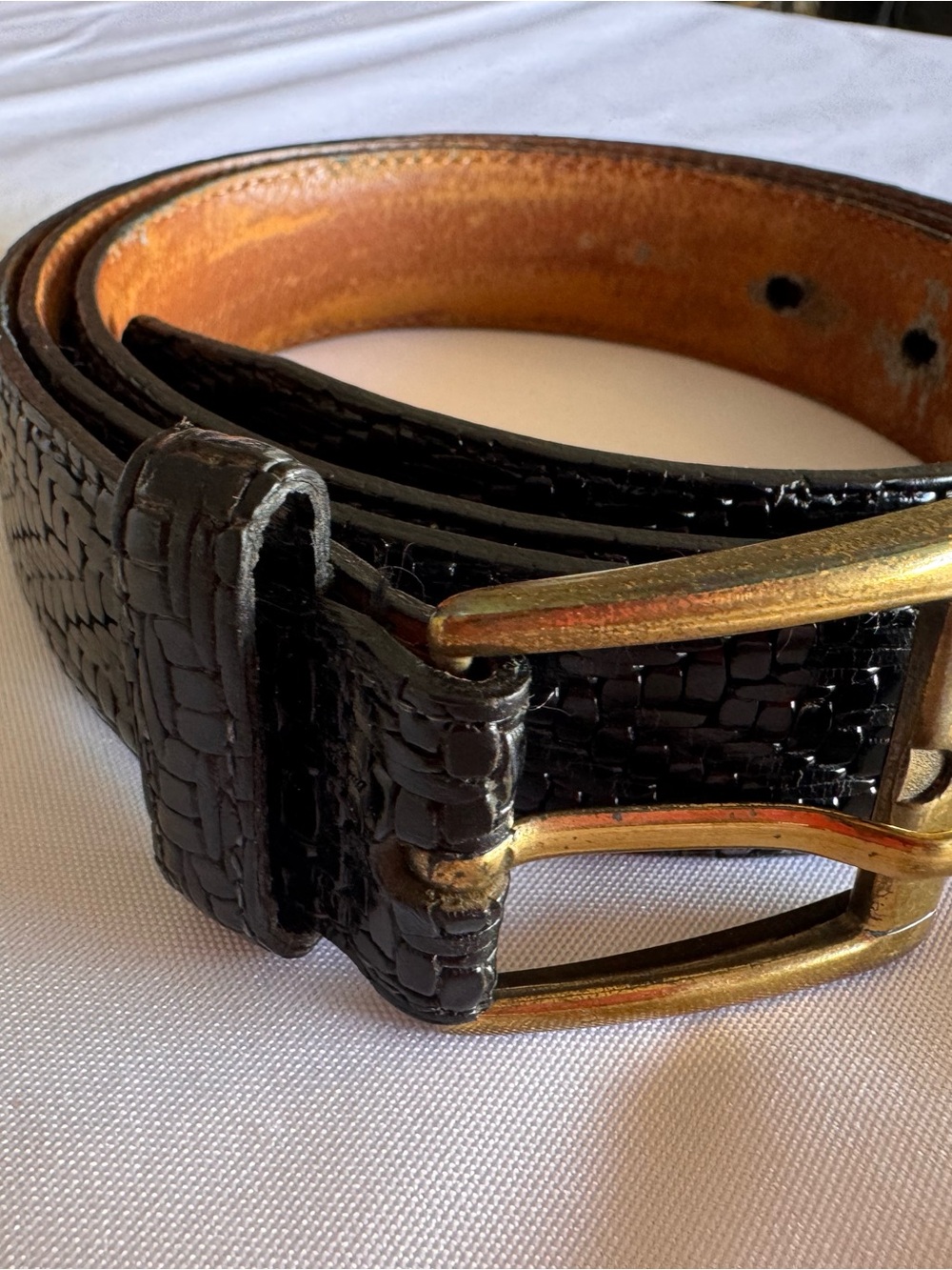 Vintage Men's Black Woven Leather Belt - Made in Italy